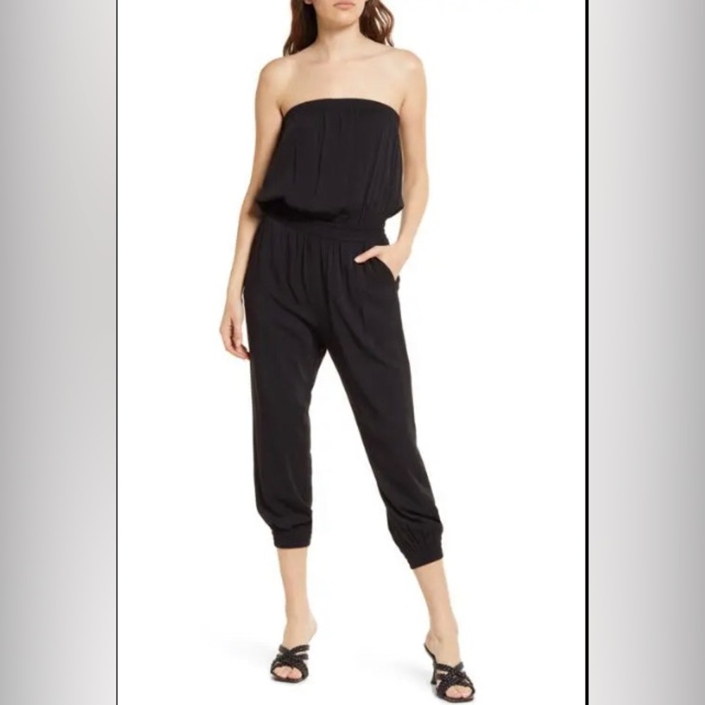 Streetwear Society Black Jumpsuit Relaxed Fit strapless cropped with pockets